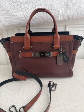 Coach swagger bag Two-Tone Mahogany and Saddle Pebbled Leather Satchel